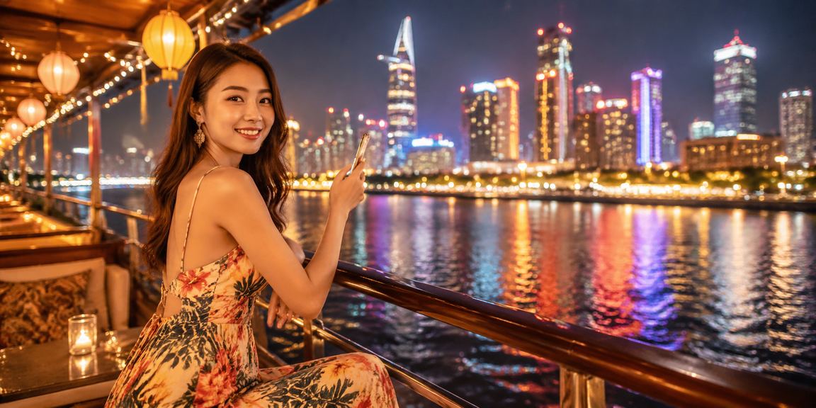Người dùng tại chợ đêm TP Hồ Chí Minh xem casino trên điện thoại