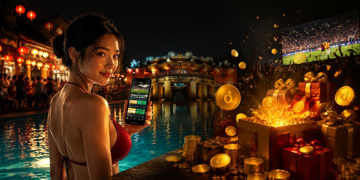 Khung cảnh người dùng Hội An xem khuyến mãi trên ứng dụng di động vào buổi tối